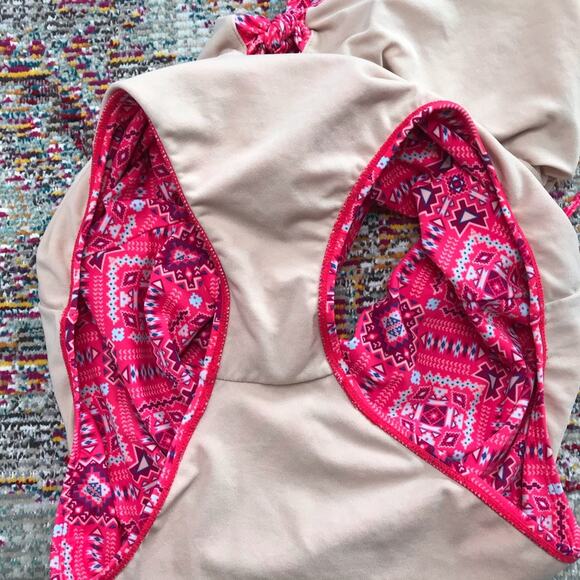 Vanilla Beach Knot Front One Piece Swimsuit Coral Tribal Swim Boho Beach Size XL - Picture 5 of 7